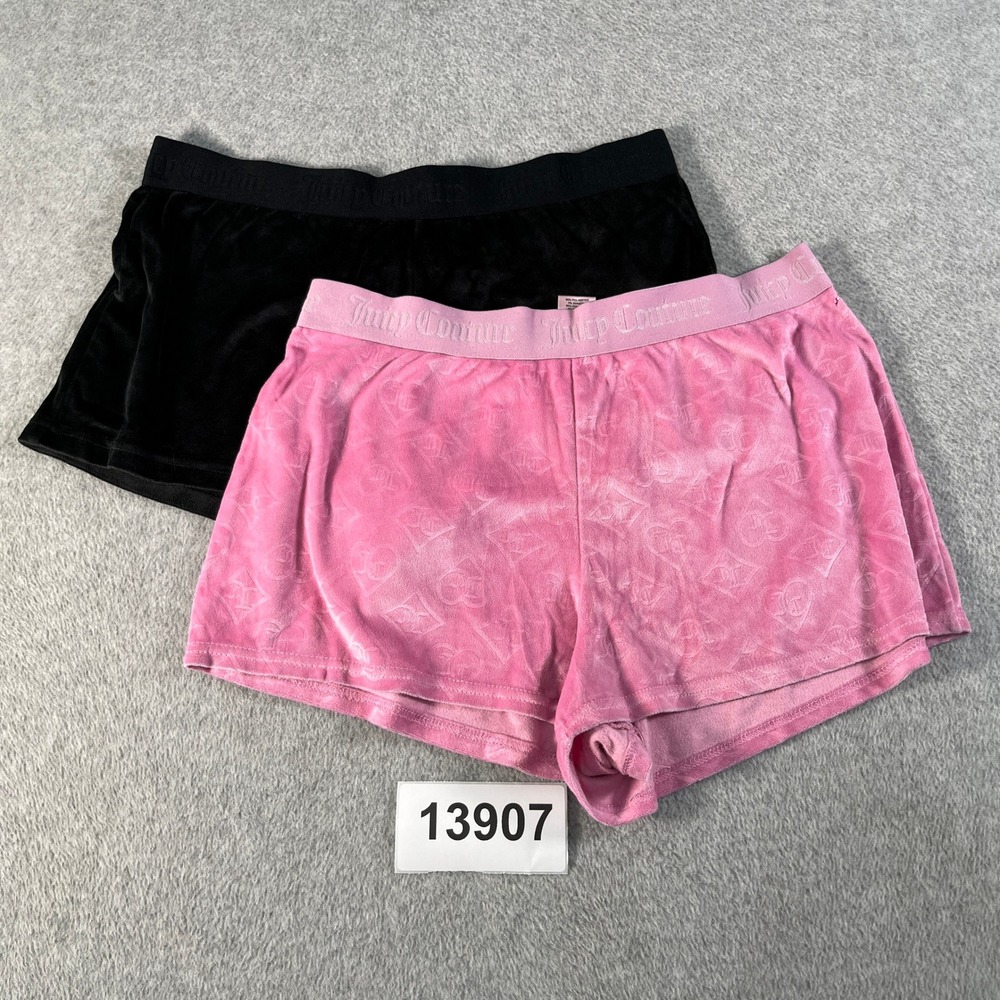 Juicy Couture Sleep Shorts Womens Large Black Pink Rhinestone Sleepwear Lot 2